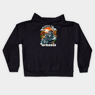 skeleton on motorbike road trip Kids Hoodie